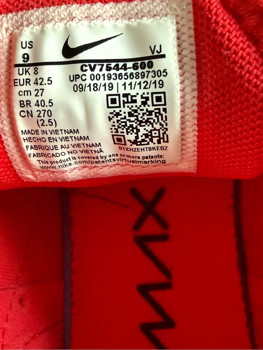 Nike Women’s Air 270 Sneakers - Bright Red - Picture 8 of 9